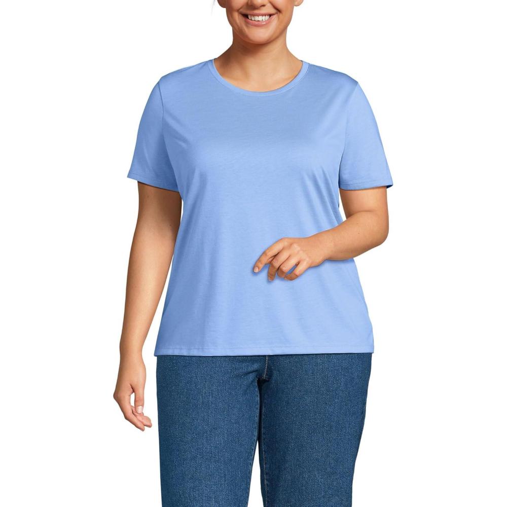 imageLands End Womens Relaxed AmericanGrown Supima Cotton Crew Neck TShirtClear Blue Sky