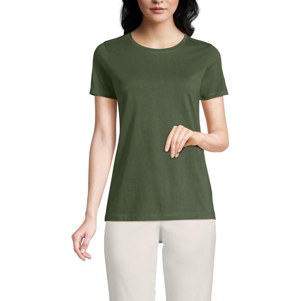 imageLands End Womens Relaxed AmericanGrown Supima Cotton Crew Neck TShirtEstate Green