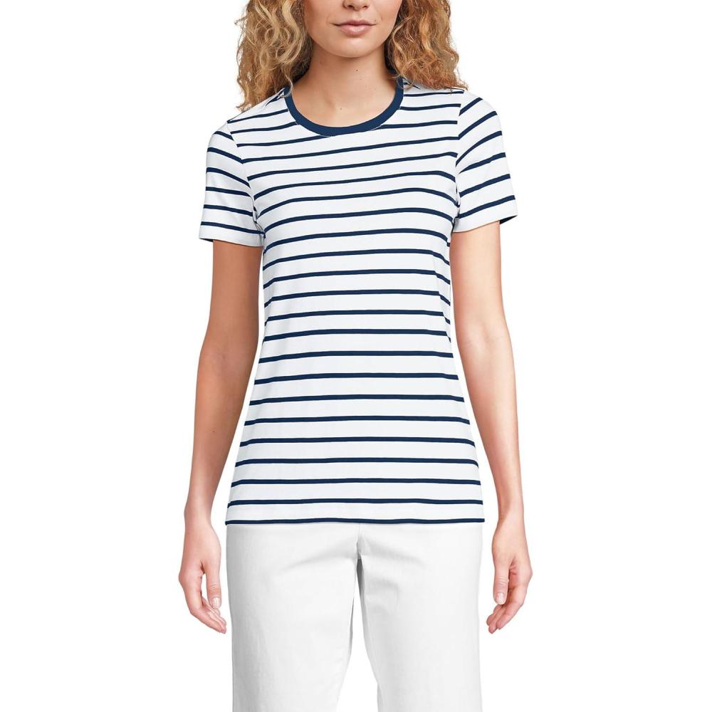 imageLands End Womens Relaxed AmericanGrown Supima Cotton Crew Neck TShirtNavy