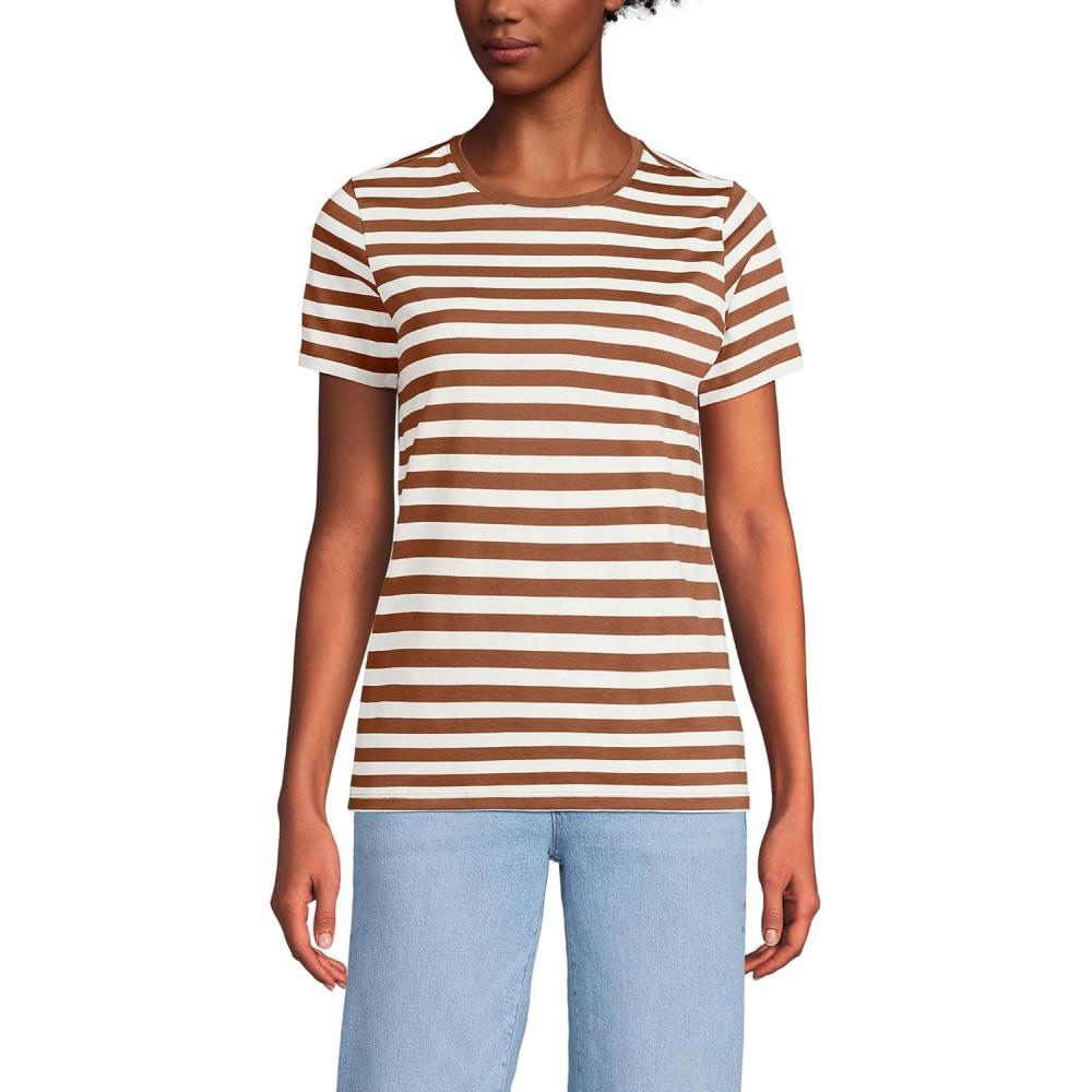imageLands End Womens Relaxed AmericanGrown Supima Cotton Crew Neck TShirtRich Ginger Even Stripe
