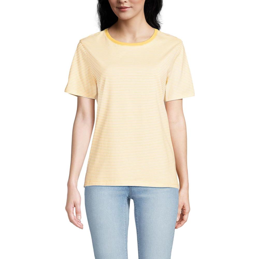 imageLands End Womens Relaxed AmericanGrown Supima Cotton Crew Neck TShirtSimply Yellow Micro Stripe