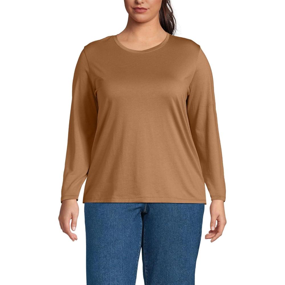imageLands End Womens Relaxed AmericanGrown Supima Cotton Long Sleeve Crew Neck TShirtCanyon Camel