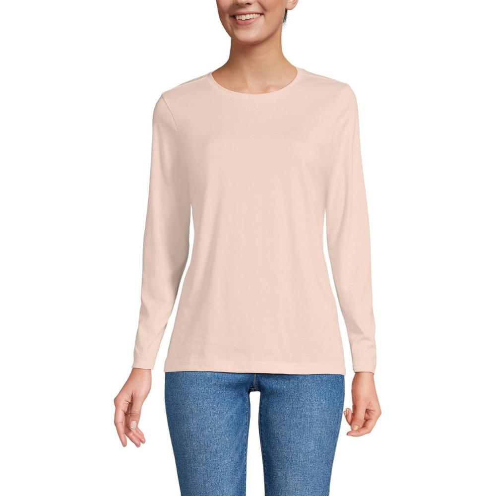 imageLands End Womens Relaxed AmericanGrown Supima Cotton Long Sleeve Crew Neck TShirtPink Opal