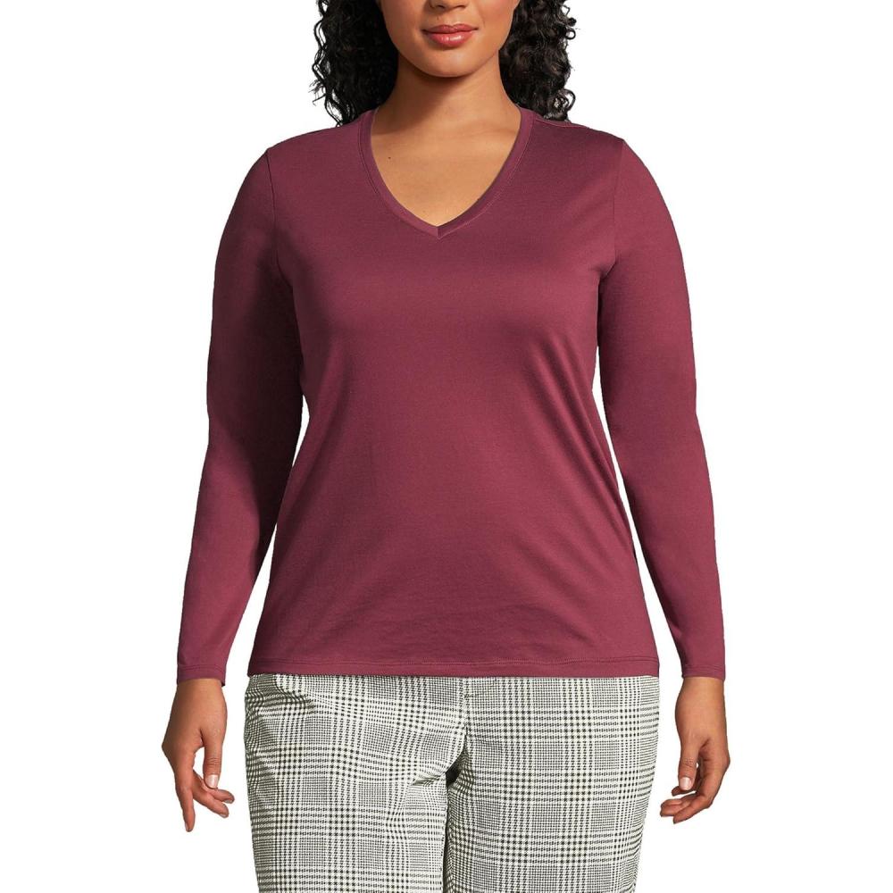 imageLands End Womens Relaxed AmericanGrown Supima Cotton Long Sleeve VNeck TShirt1x Plus