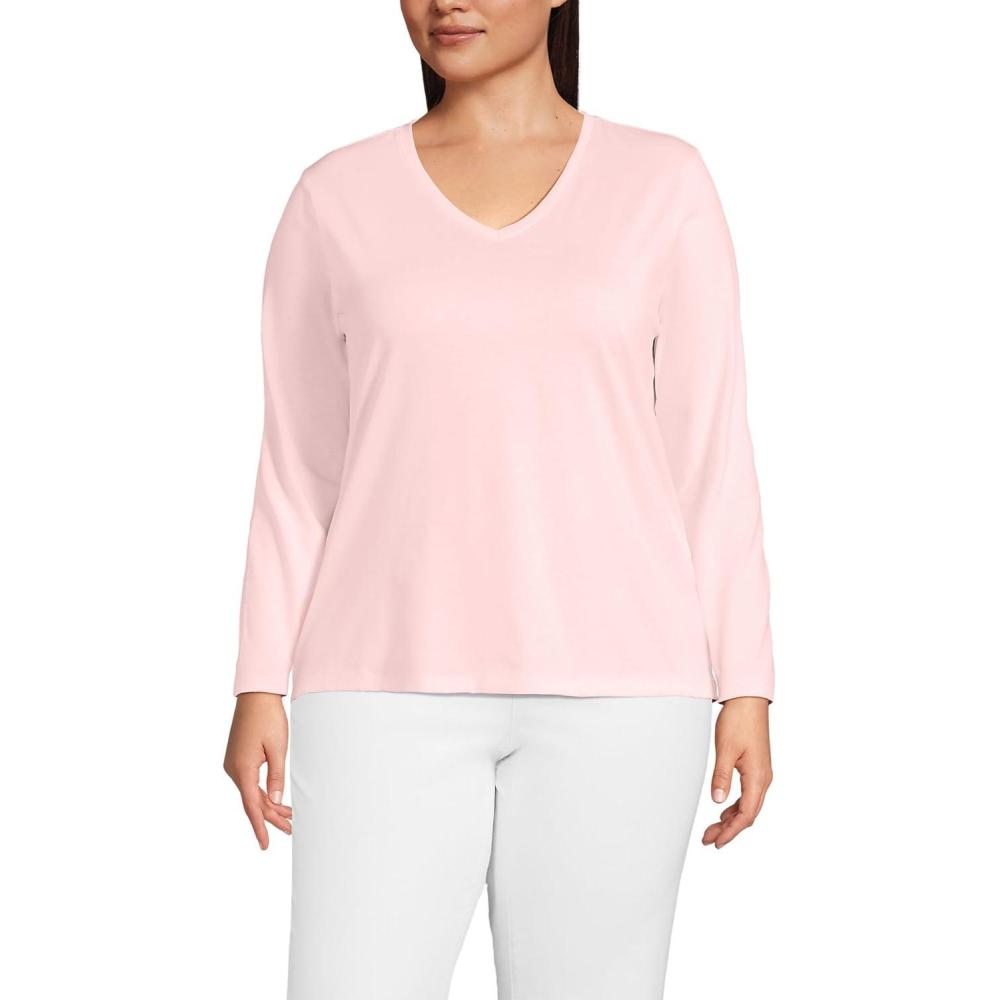 imageLands End Womens Relaxed AmericanGrown Supima Cotton Long Sleeve VNeck TShirtSea Salt Pink