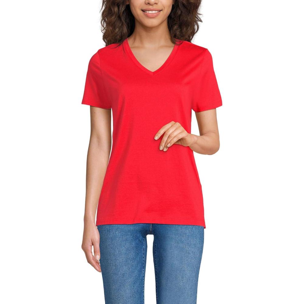 imageLands End Womens Relaxed AmericanGrown Supima Cotton VNeck TShirtCoral Red