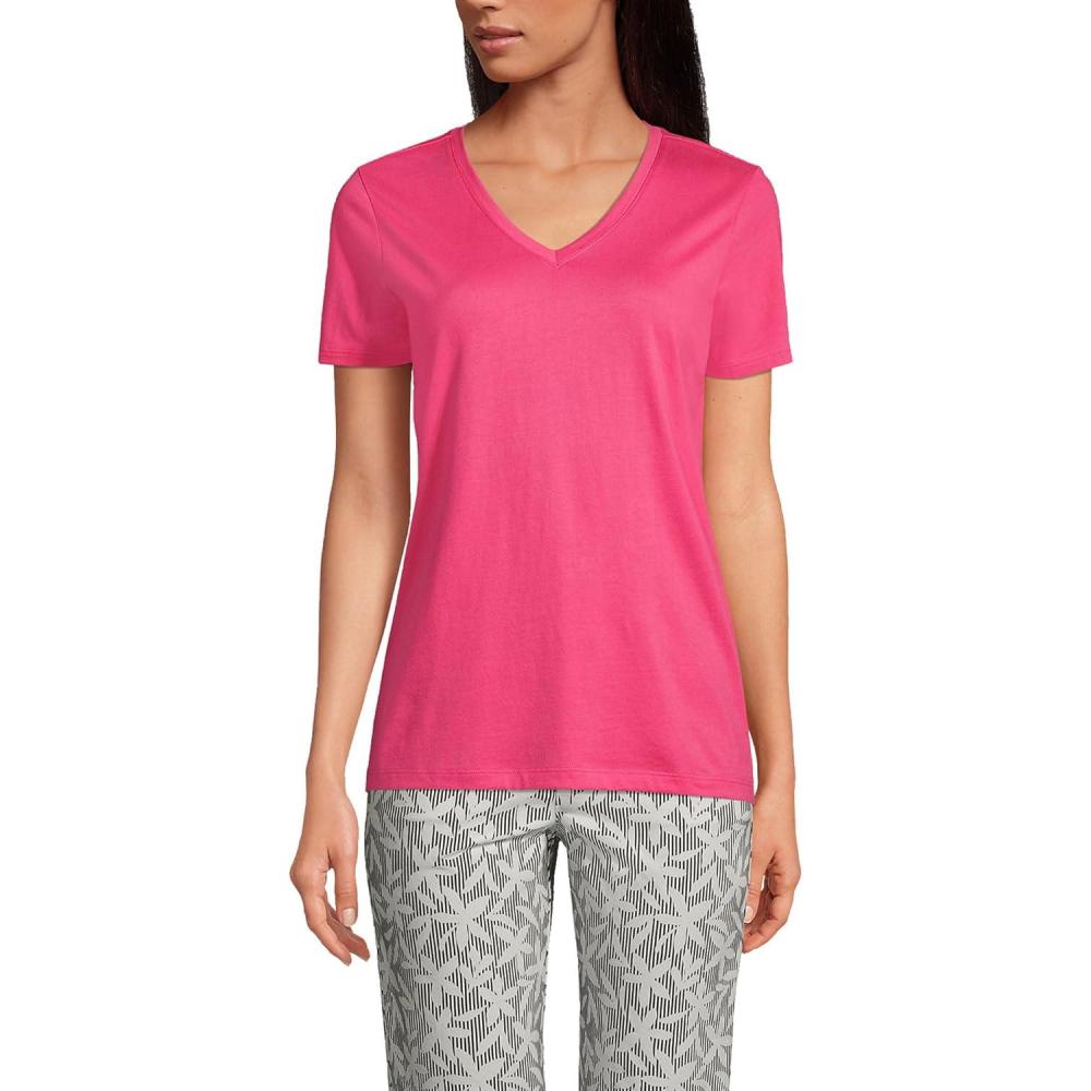 imageLands End Womens Relaxed AmericanGrown Supima Cotton VNeck TShirtHot Pink