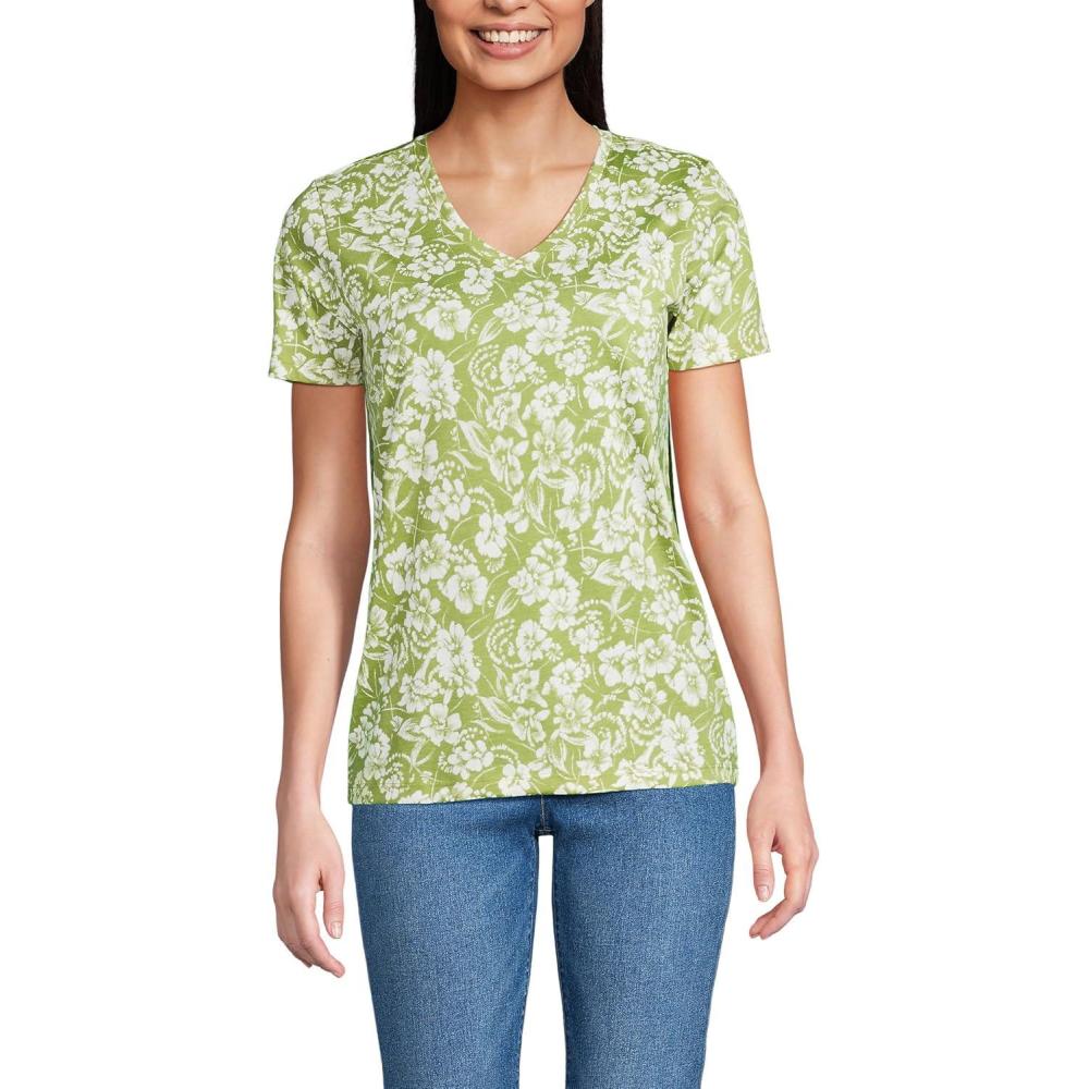 imageLands End Womens Relaxed AmericanGrown Supima Cotton VNeck TShirtWinter Pear Pretty Floral