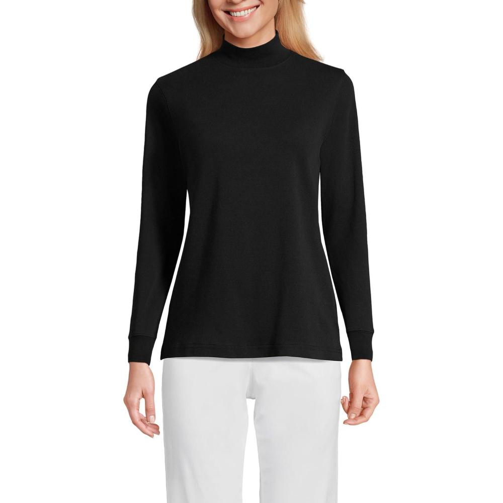 imageLands End Womens Relaxed Cotton Long Sleeve Mock Turtleneck ShirtBlack