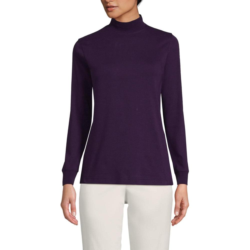 imageLands End Womens Relaxed Cotton Long Sleeve Mock Turtleneck ShirtBlackberry