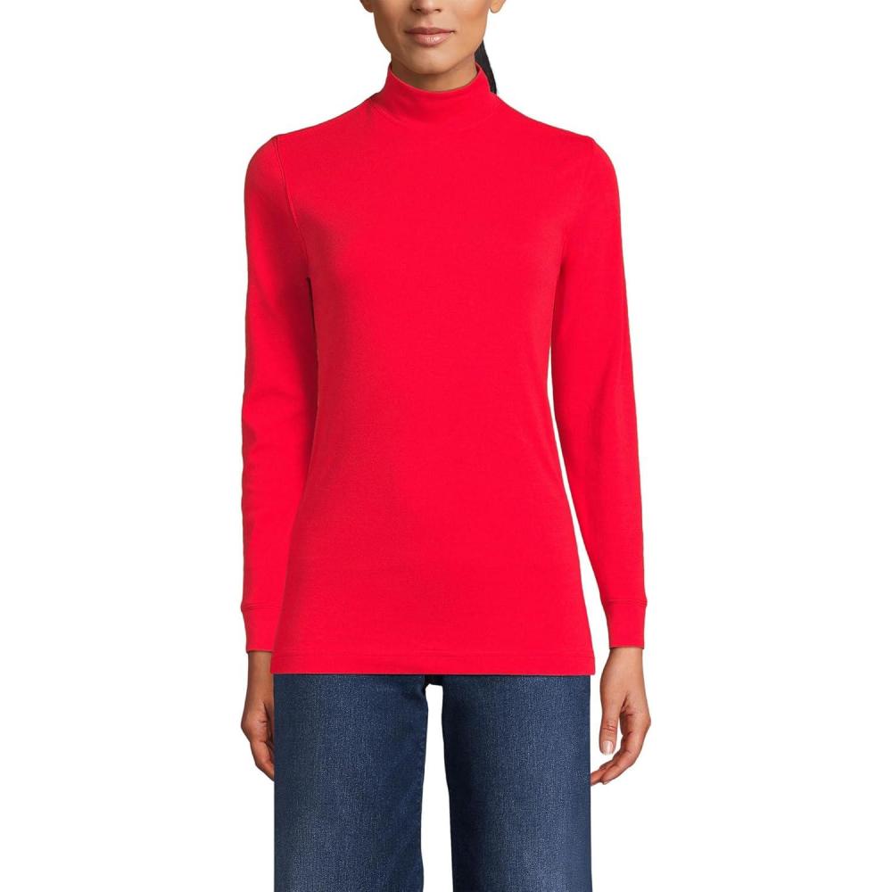 imageLands End Womens Relaxed Cotton Long Sleeve Mock Turtleneck ShirtCompass Red