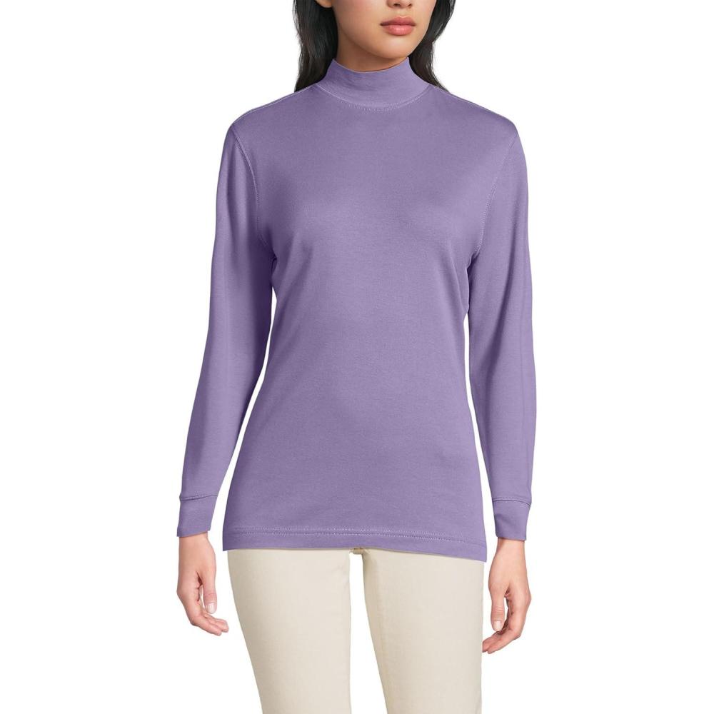 imageLands End Womens Relaxed Cotton Long Sleeve Mock Turtleneck ShirtViolet Verbena
