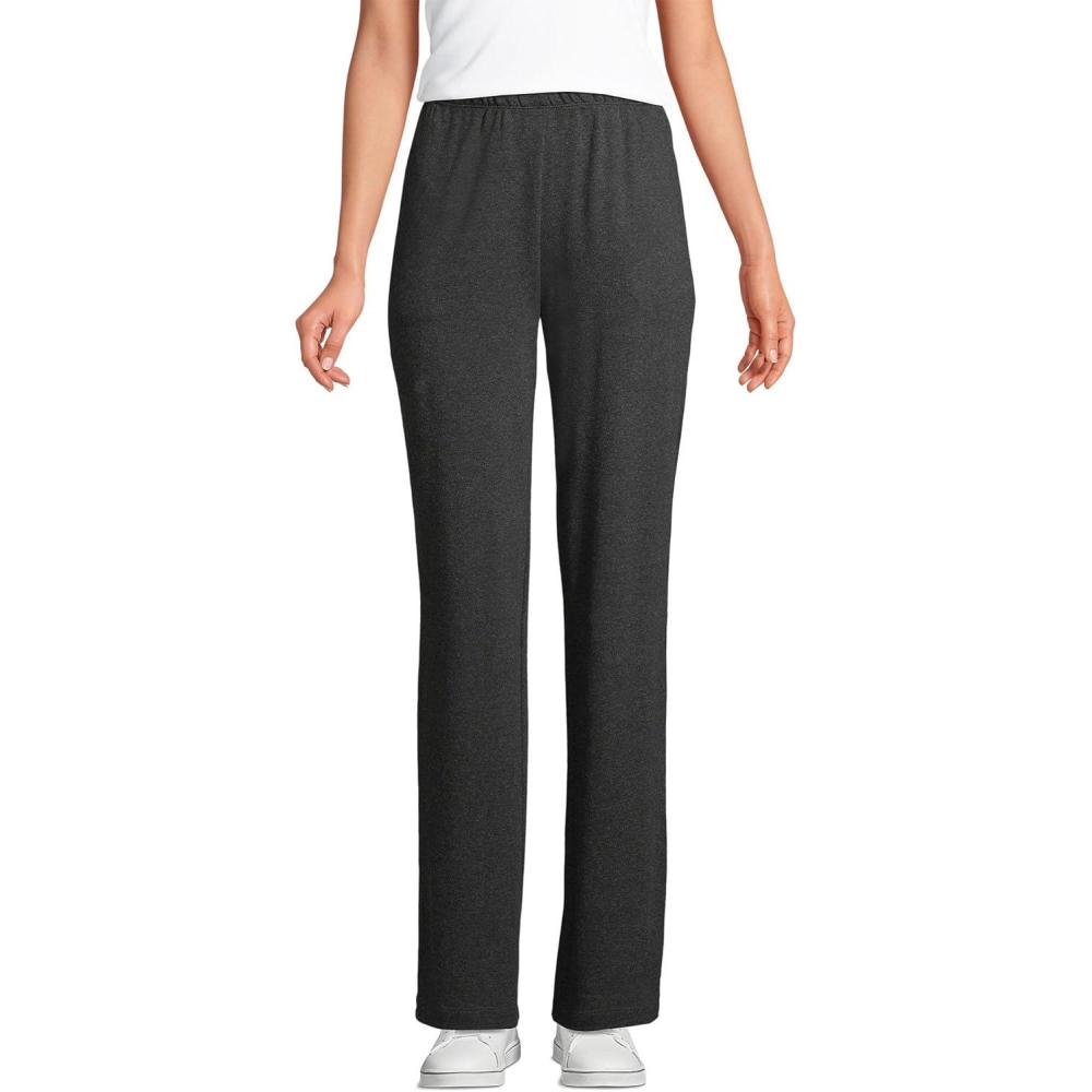 imageLands End Womens Relaxed Fit Sport Knit High Rise Pants Soft Cotton PullOn with Elastic WaistDark Charcoal Heather