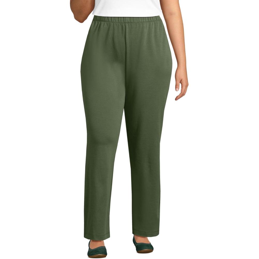 imageLands End Womens Relaxed Fit Sport Knit High Rise Pants  Soft Cotton PullOn with Elastic WaistEstate Green