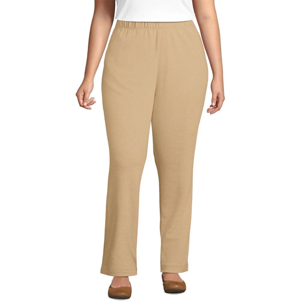 imageLands End Womens Relaxed Fit Sport Knit High Rise Pants  Soft Cotton PullOn with Elastic WaistFrench Pecan Heather