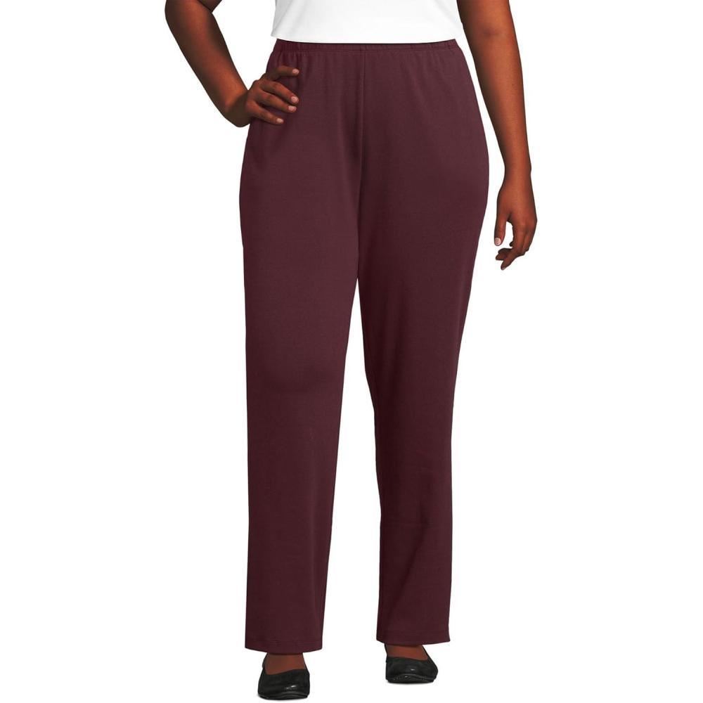 imageLands End Womens Relaxed Fit Sport Knit High Rise Pants Soft Cotton PullOn with Elastic WaistLush Burgundy