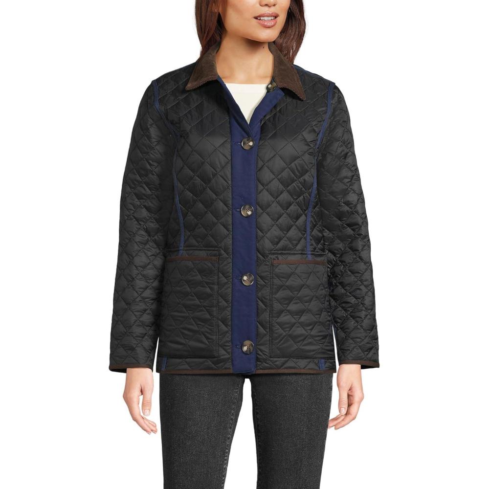 imageLands End Womens Reversible Barn Quilted JacketBlackNavy Plaid