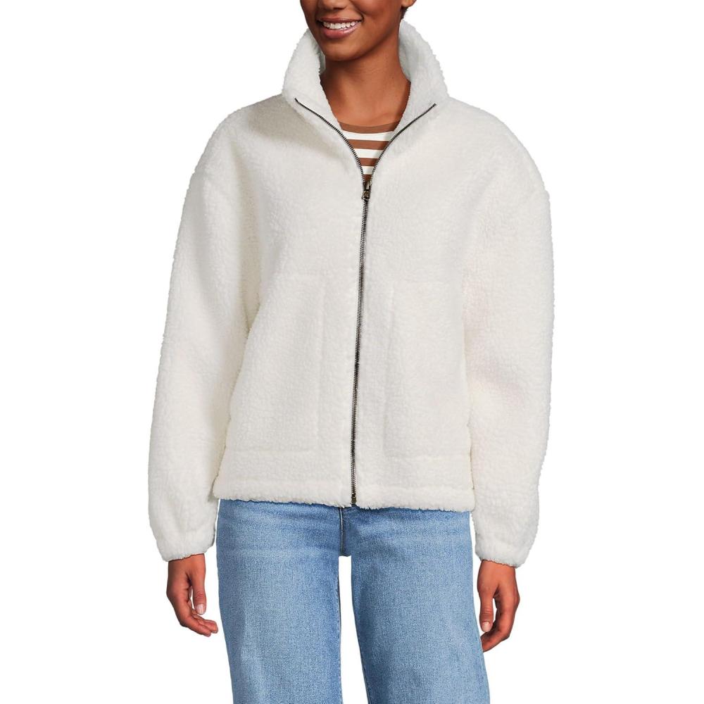 imageLands End Womens Shearling Zip Front Fleece JacketIvory