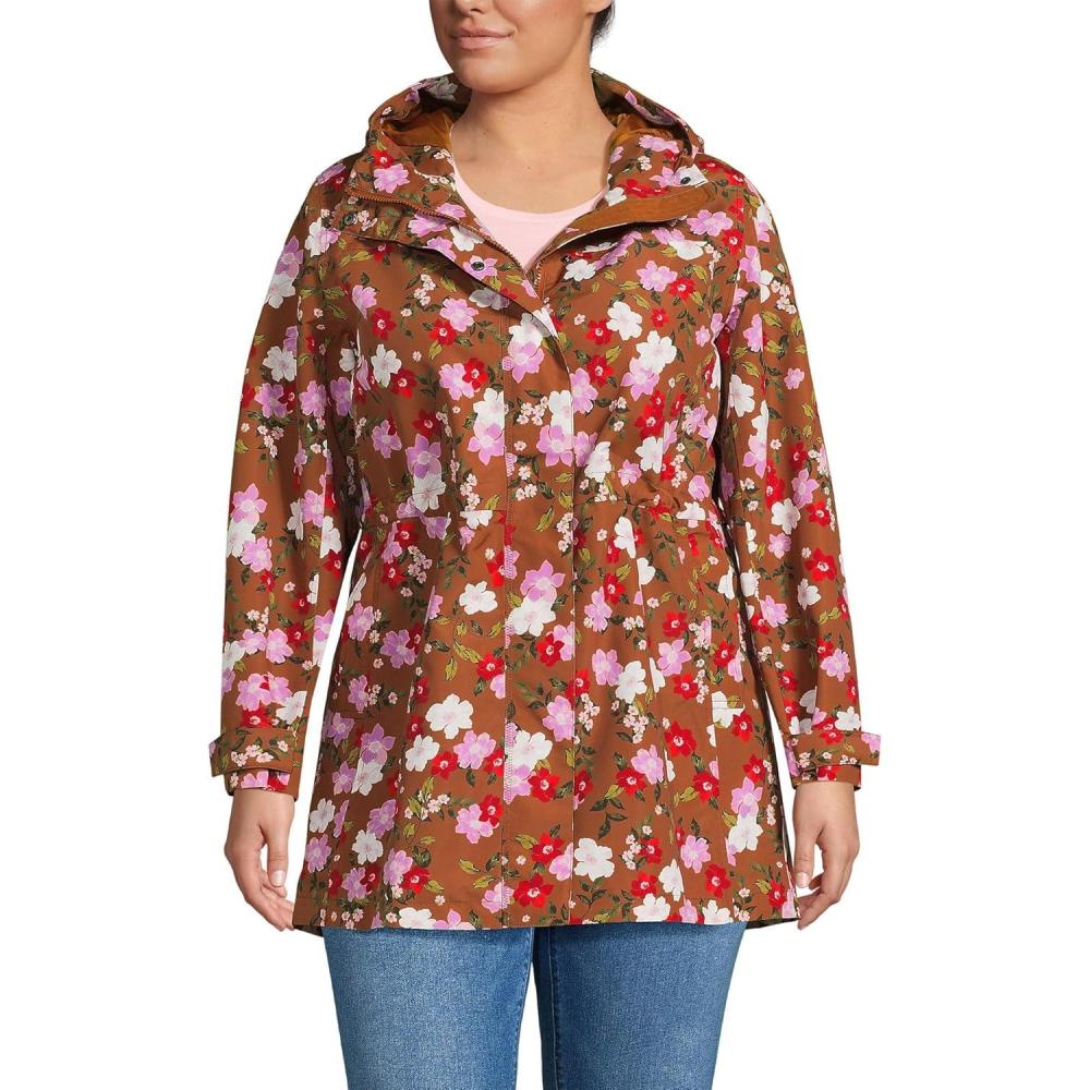 imageLands End Womens Squall Waterproof Hooded RaincoatRich Ginger Brown Wild Roses