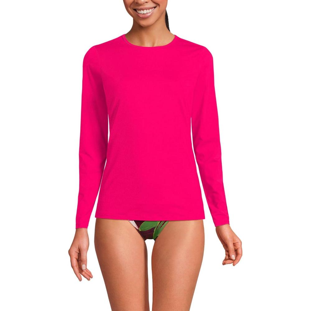 imageLands End Womens Sunshade UPF 50 Long Sleeve Relaxed Rash GuardCoral Rubies