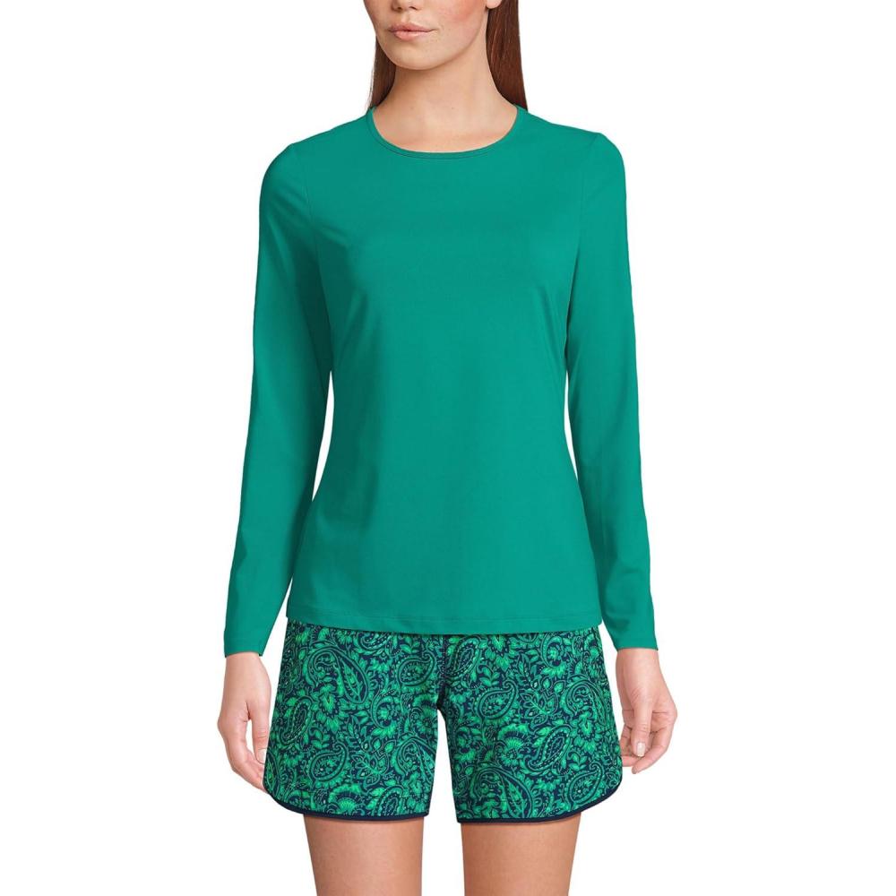 imageLands End Womens Sunshade UPF 50 Long Sleeve Relaxed Rash GuardIsland Emerald