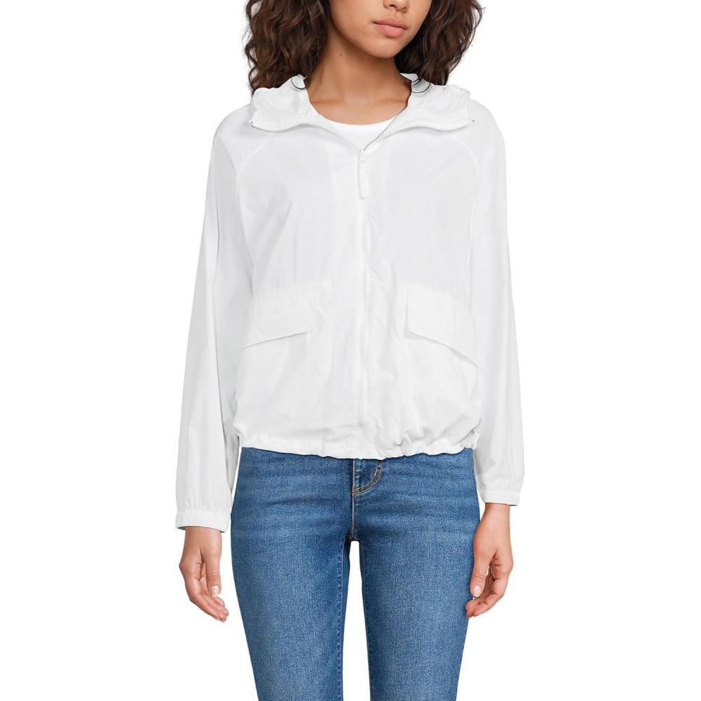 imageLands End Womens UPF Packable Hooded Windbreaker JacketWhite