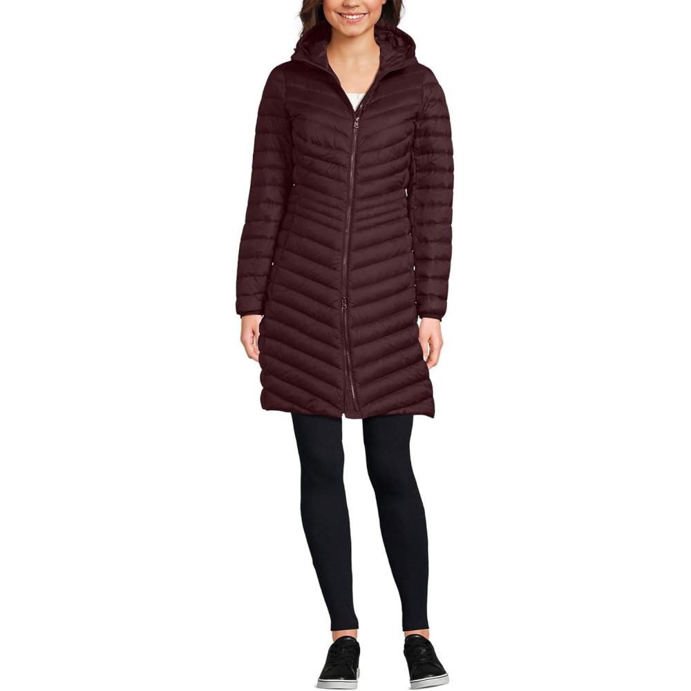 imageLands End Womens Ultralight Packable Long Down CoatLush Burgundy