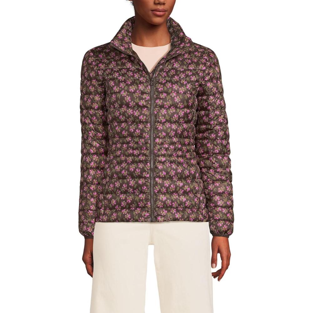 imageLands End Womens Wanderweight Ultralight Packable Down JacketRich Coffee Ikat Floral