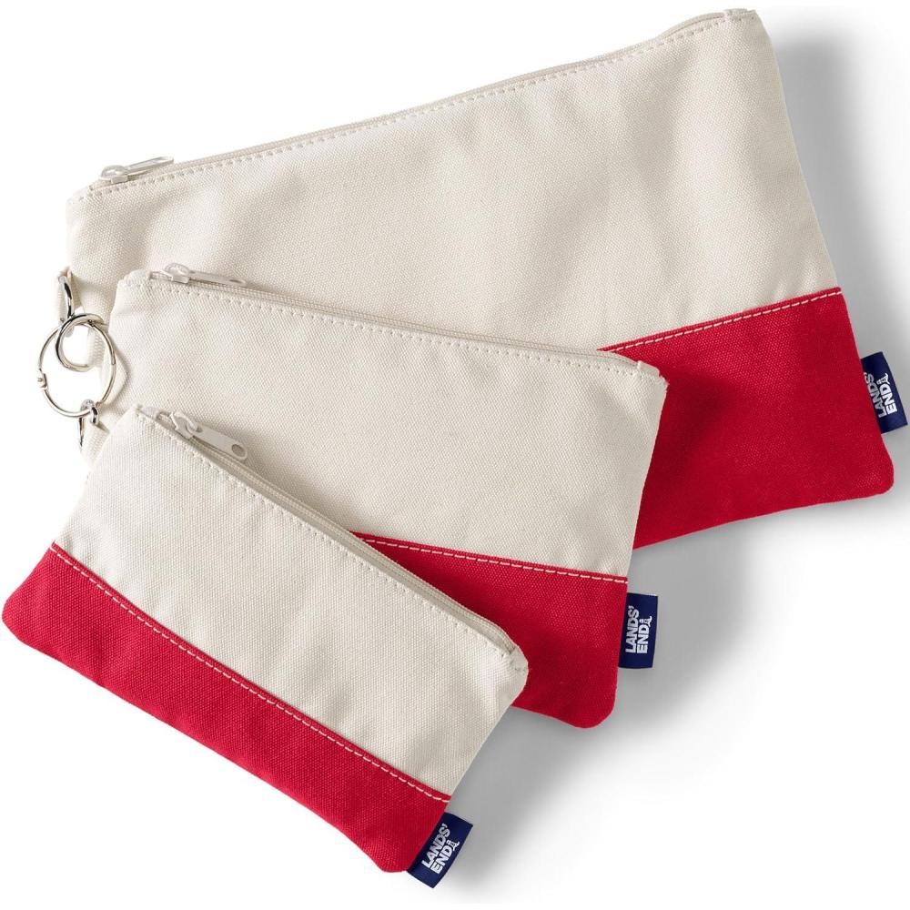 imageLands End Zip Canvas Pouch 3PK Naturalbright Spruce One SizeNaturalHeritage Red
