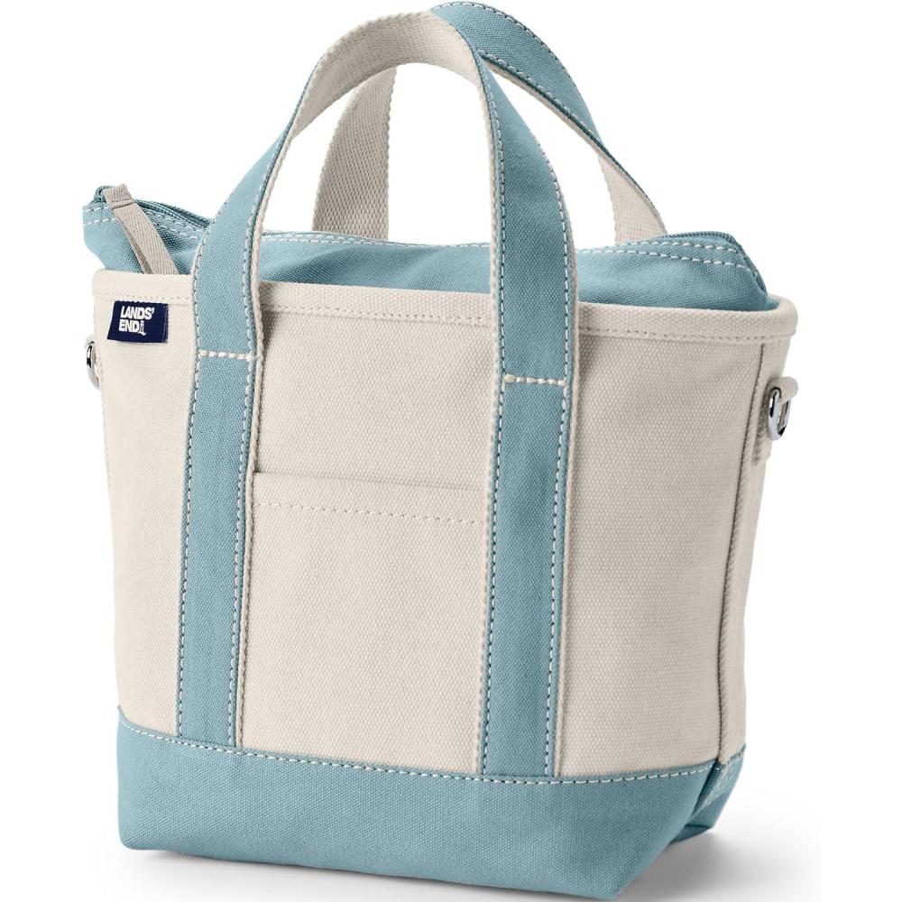 imageLands End Zip Top Canvas Tote BagNaturalPale Teal