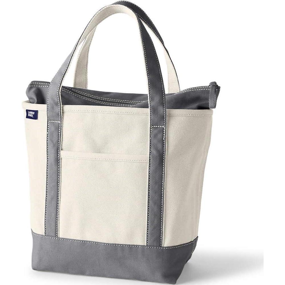 imageLands End Zip Top Canvas Tote BagNaturalSilver Graphite