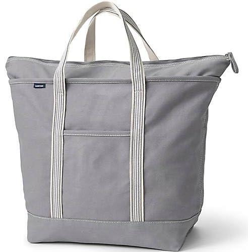 imageLands End Zip Top Canvas Tote BagSilver Graphite
