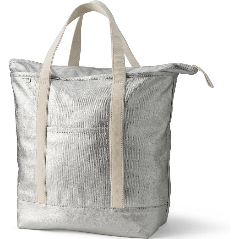 imageLands End Zip Top Canvas Tote BagSilver Metallic