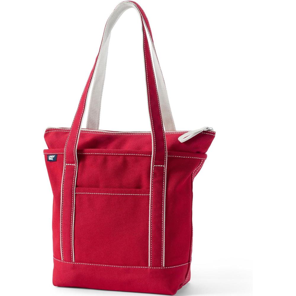 imageLands End Zip Top Long Handle Canvas Tote BagHeritage Red