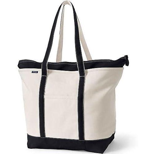 imageLands End Zip Top Long Handle Canvas Tote BagNaturalBlack