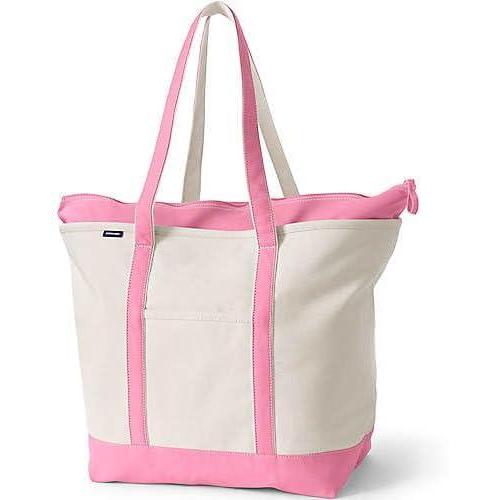 imageLands End Zip Top Long Handle Canvas Tote BagNaturalFresh Pink