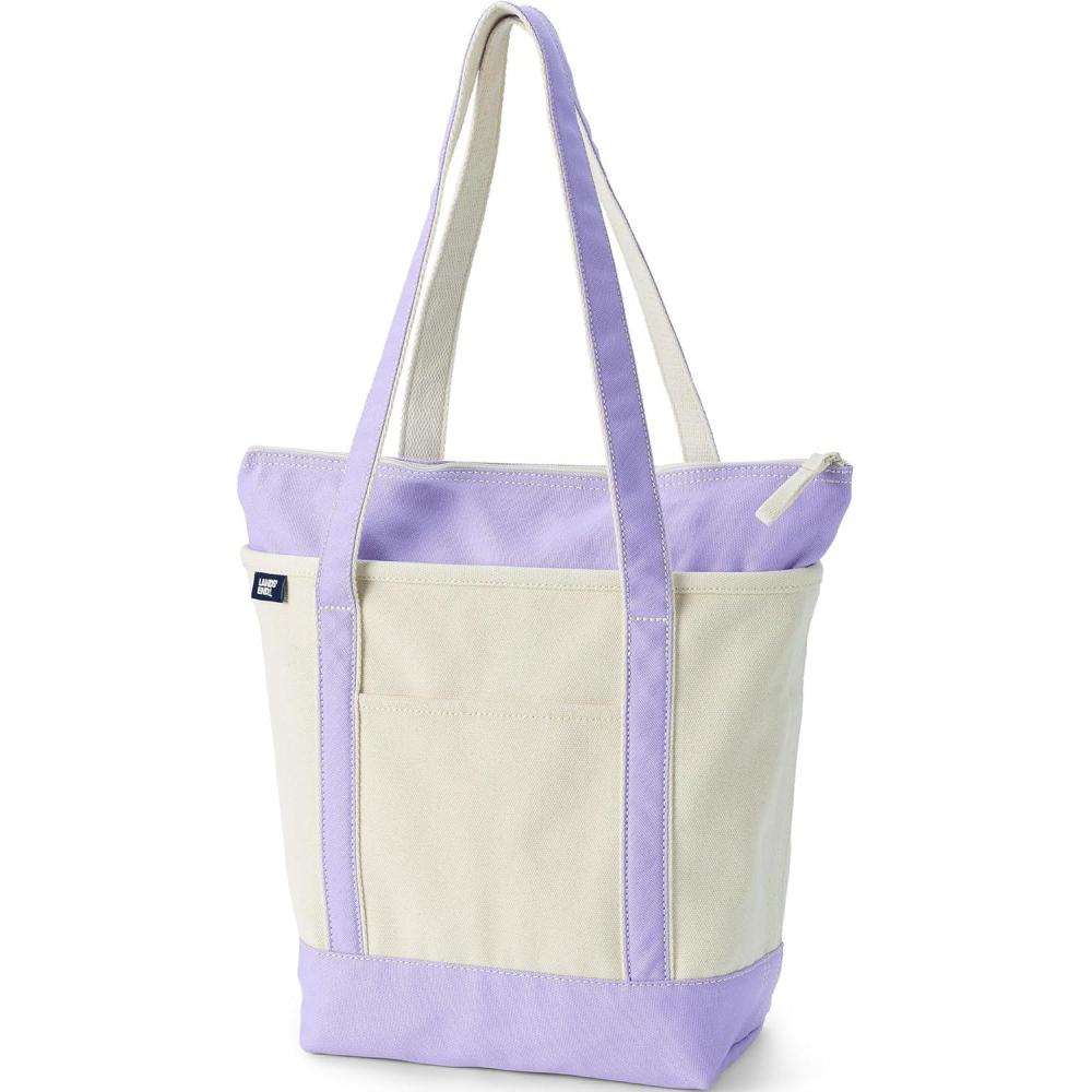 imageLands End Zip Top Long Handle Canvas Tote BagNaturalLavender Cloud