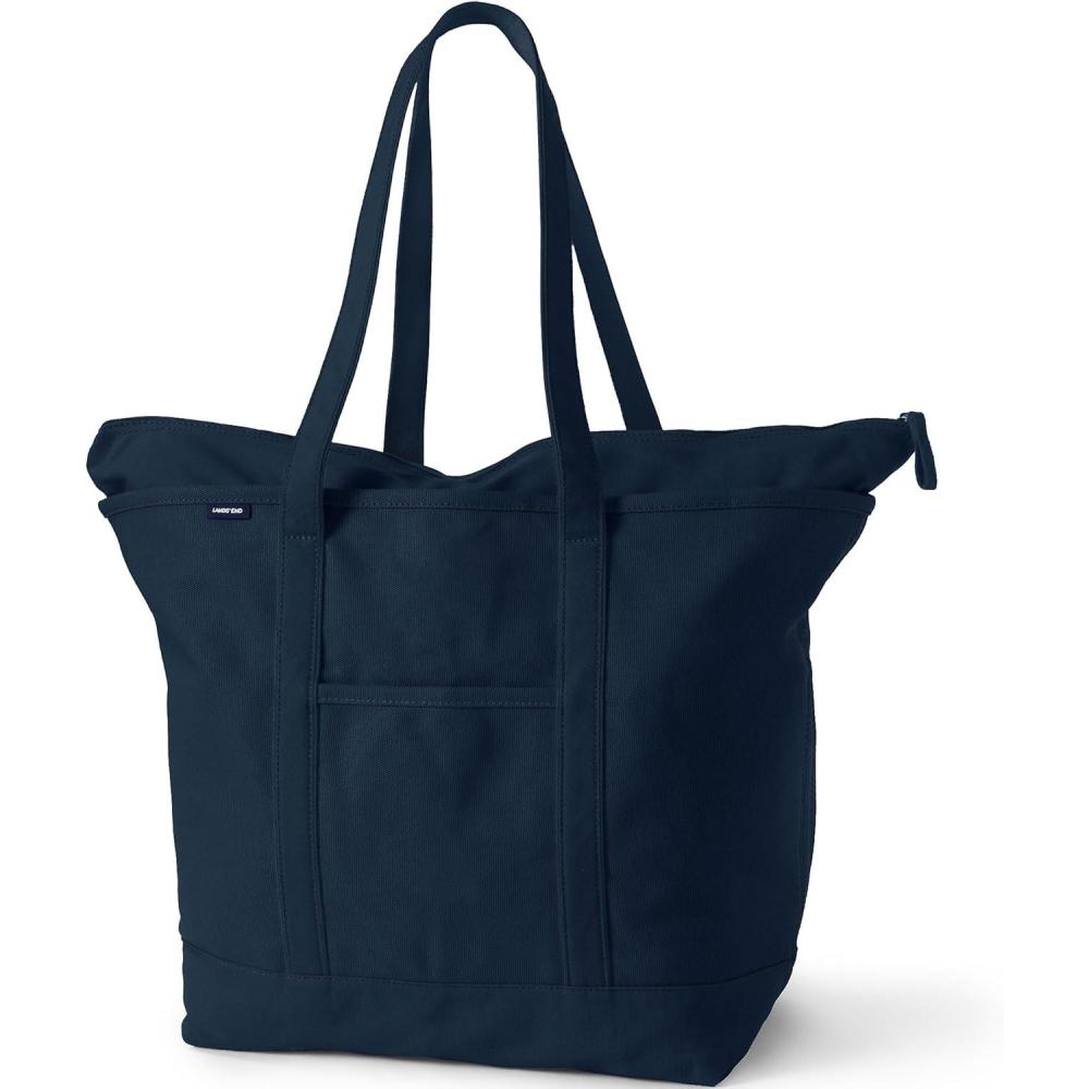 imageLands End Zip Top Long Handle Canvas Tote BagRadiant Navy