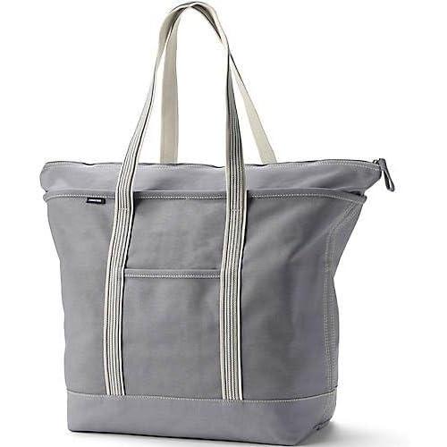 imageLands End Zip Top Long Handle Canvas Tote BagSilver Graphite