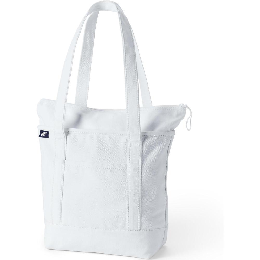 imageLands End Zip Top Long Handle Canvas Tote BagWhite