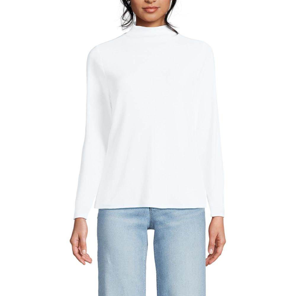 imageWomens Drapey Rib Skimming Long Sleeve Mock Neck ShirtCrisp White