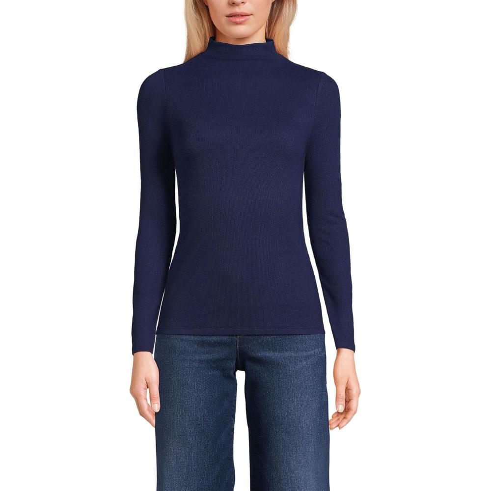 imageWomens Drapey Rib Skimming Long Sleeve Mock Neck ShirtDeep Sea Navy