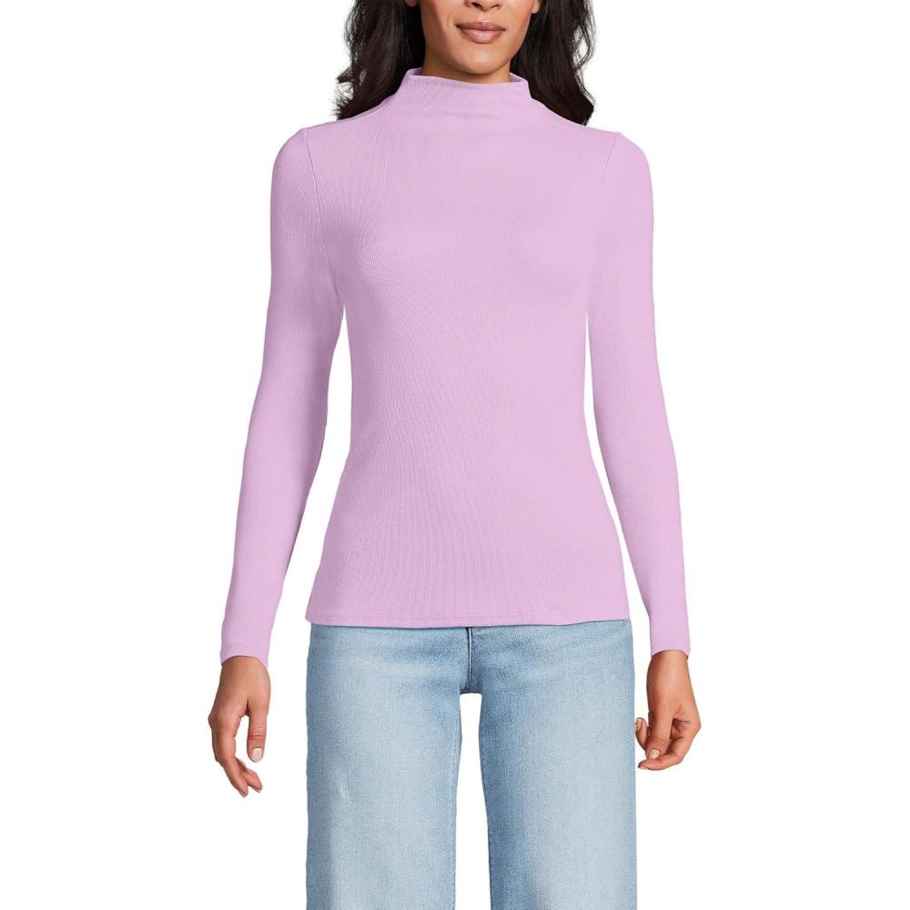 imageWomens Drapey Rib Skimming Long Sleeve Mock Neck ShirtPink Amethyst