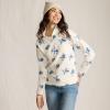Lands’ End Anyweather Fleece Quarter Zip Pullover(Ivory/Clear Blue Tossed Floral)