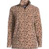 Lands’ End Anyweather Fleece Quarter Zip Pullover(Warm Tawny Brown Animal Spots)