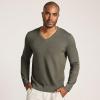 Lands’ End Men’s Fine Gauge Cotton V Neck Sweater(Forest Moss)