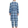 Lands’ End Men’s Sherpa Fleece Lined Flannel Robe(Muted Cobalt Blue Plaid)