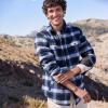 Lands’ End Men’s Super Brushed Shirt Jacket(Aged Steel Heather/Blue Plaid)