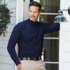 Lands’ End Men’s Super-T Cotton-Blend Mock Turtleneck Shirt(Radiant Navy)
