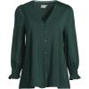Lands’ End Women’s 3/4 Sleeve Lightweight Jersey Button Front Top(Deep Forest)